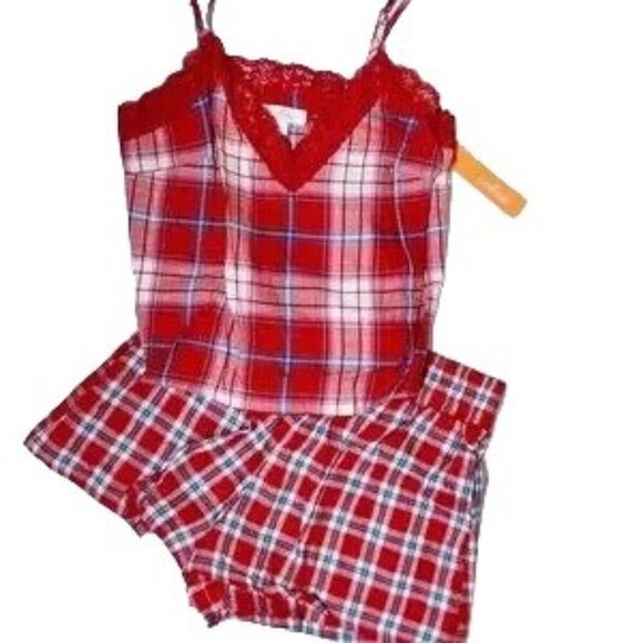 Colsie 2 Piece Red Plaid Lace Trim Pajama Set Tank Shorts NEW NWT - Picture 11 of 14
